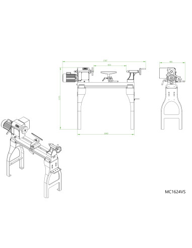 Tour à bois monophasé à variateur électronique MC1624VS