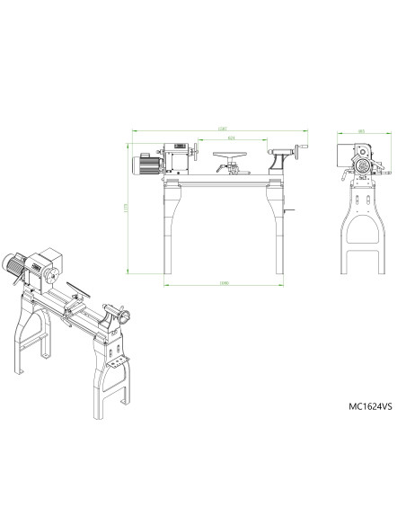 Tour à bois monophasé à variateur électronique MC1624VS