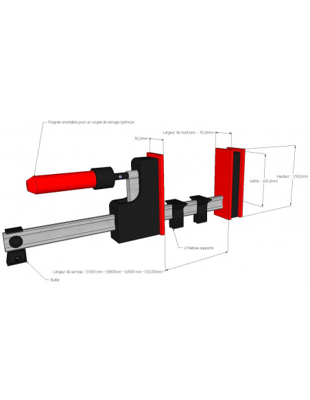 Presse parallèle à poignée pivotante 800x95mm ZU-PJH80R