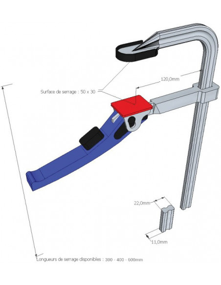 Serre-joint en acier à levier 500x120mm