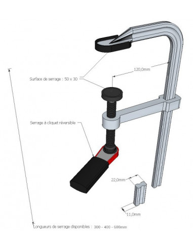 Serre-joint en acier à cliquet 600x120mm