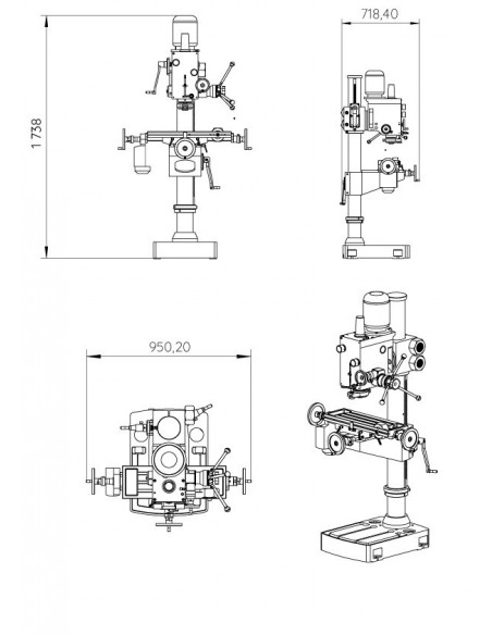 Perceuse/Fraiseuse/Taraudeuse à colonne avec visu numérique et avance automatique – Perçage 40 mm fonte/32 mm acier – Taraudage 