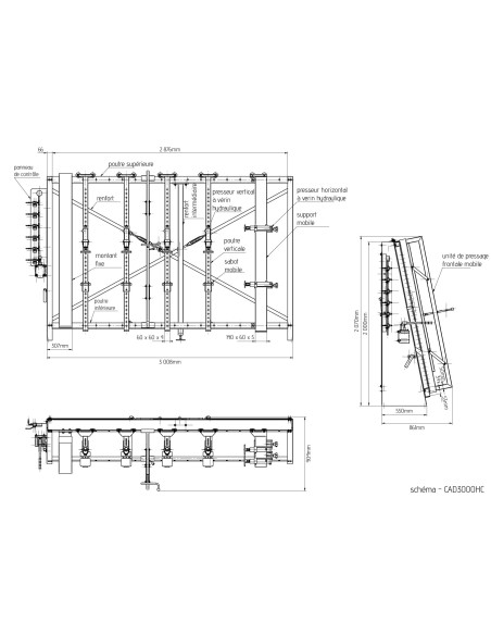 Cadreuse à serrage hydraulique centralisé CAD3000HC – 3000 × 2000 mm
