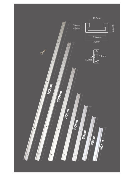 Rail universel à rainure en T en aluminium anodisé – 300 à 1220 mm