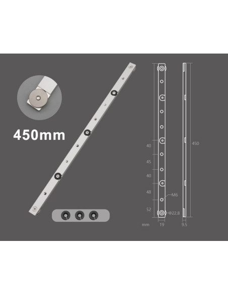 Glissière pour rail à rainure en T – 300 à 1000 mm