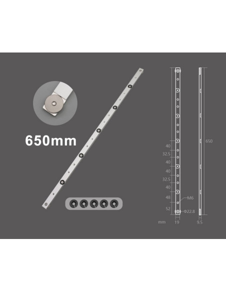 Glissière pour rail à rainure en T – 300 à 1000 mm