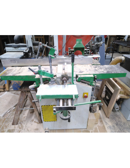 Combinée bois SICAR d’occasion 380V/220V avec chariot à format, aspirateur et entraîneur – Excellent état