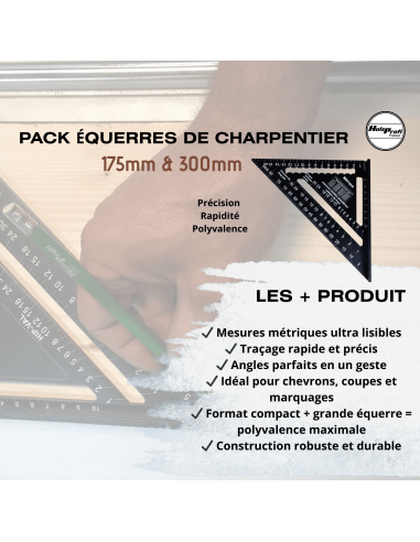 Pack équerres de charpentier 175 + 300 mm – Aluminium anodisé précision pro