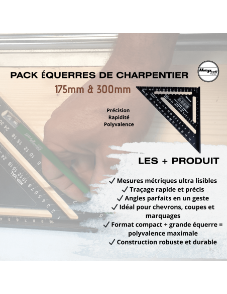 Pack équerres de charpentier 175 + 300 mm – Aluminium anodisé précision pro