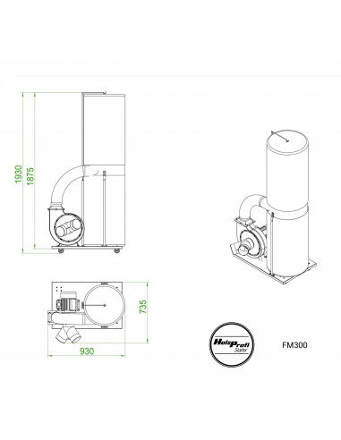 Aspirateur mobile monophasé 160 litres / 1 sac Jean l'ébéniste FM300-MONO